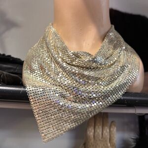 Whiting & Davis Elegant Silver Tone Mesh Scarf Bib Chain Mail Necklace